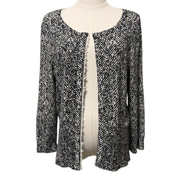 White House Black Market Sweaters - White House Black Market Beaded Fringe Cardigan | Black & White | Size L